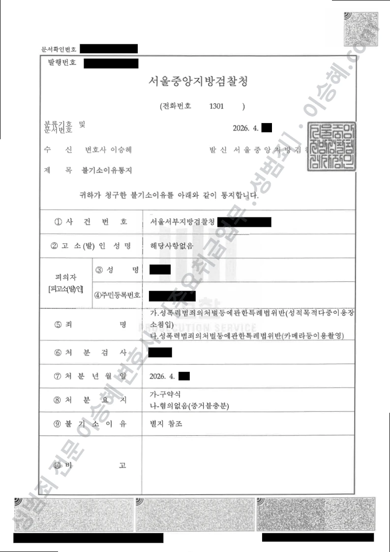 성폭법위반(카메라등이용촬영) 처분문서(개인정보 삭제)