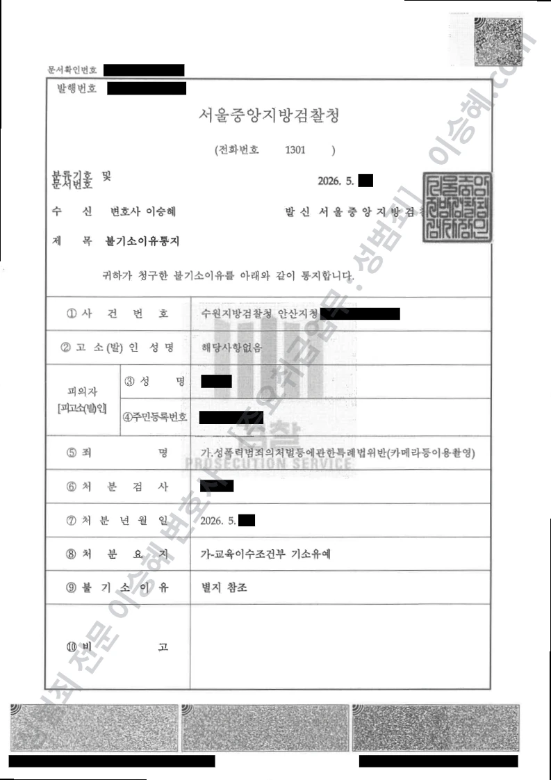 성폭법위반(카메라등이용촬영) 처분문서(개인정보 삭제)