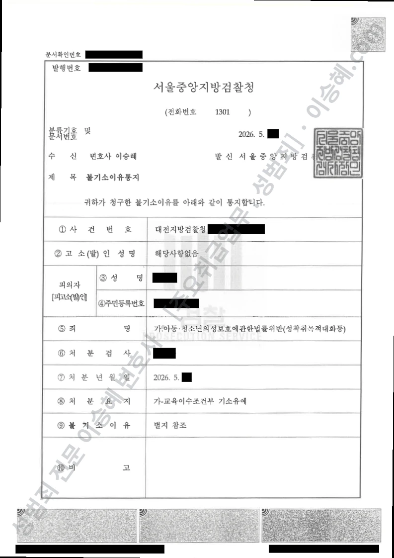 아청법위반(성착취목적대화등) 처분문서(개인정보 삭제)