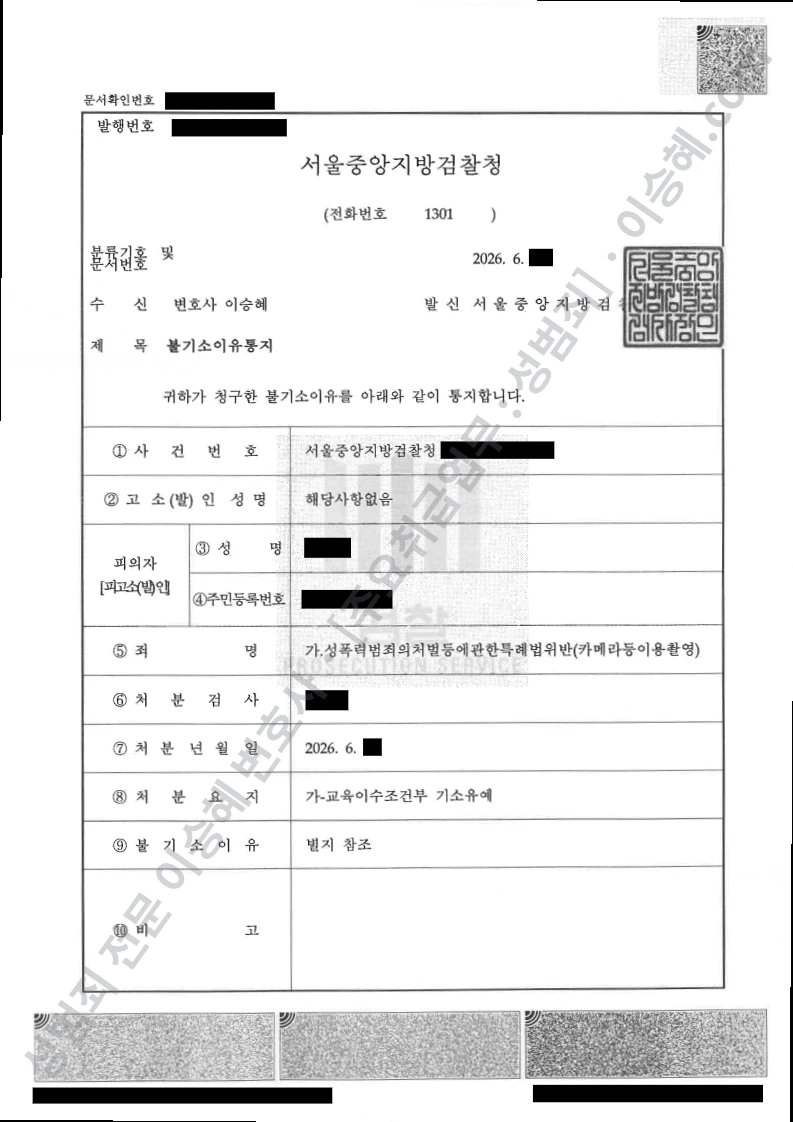 성폭법위반(카메라등이용촬영) 처분문서(개인정보 삭제)