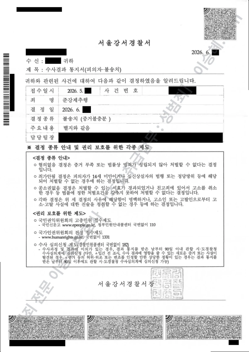 준강제추행 처분문서(개인정보 삭제)
