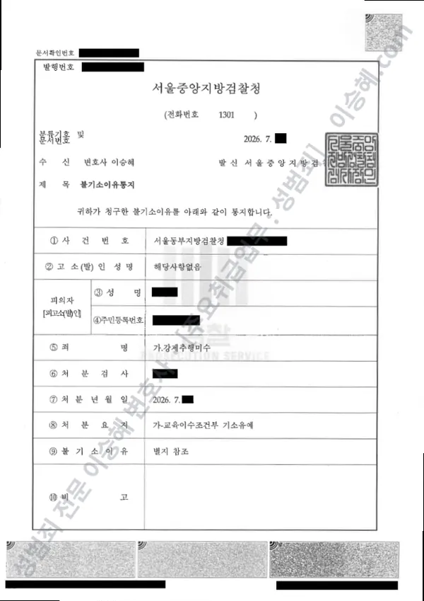 강제추행미수 처분문서(개인정보 삭제)