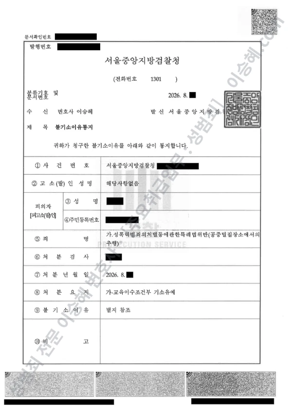 성폭법위반(공중밀집장소에서의추행) 처분문서(개인정보 삭제)