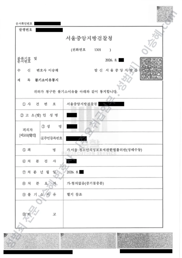 아청법위반(성매수등) 처분문서(개인정보 삭제)