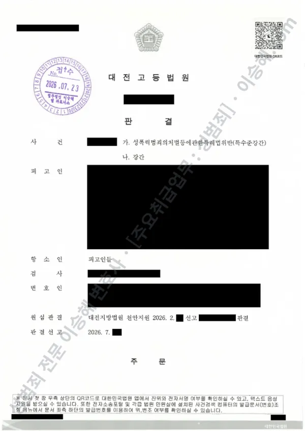 강간 · 성폭법위반(특수준강간) 처분문서(개인정보 삭제)