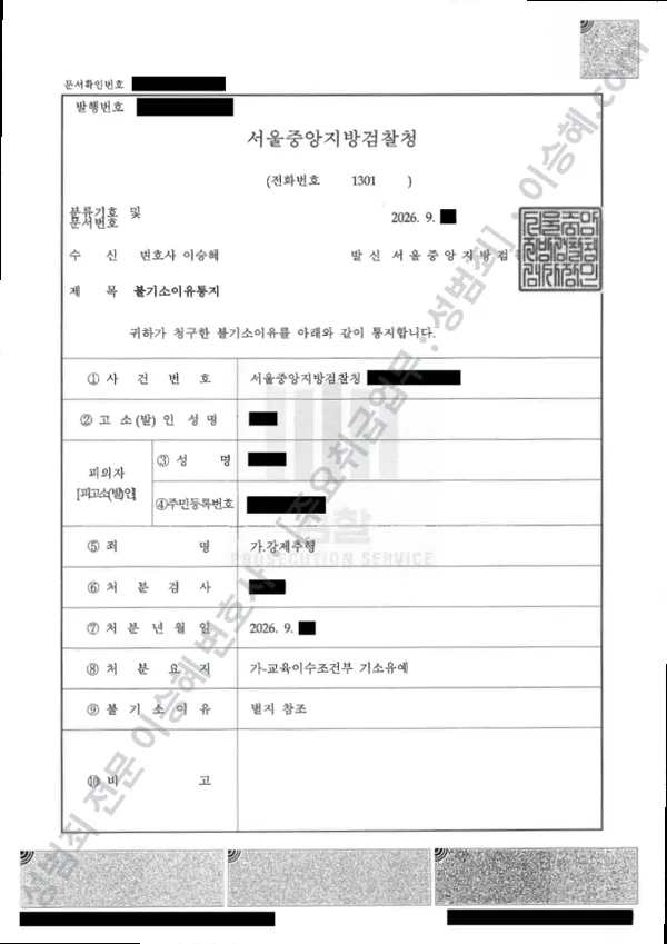 강제추행 처분문서(개인정보 삭제)
