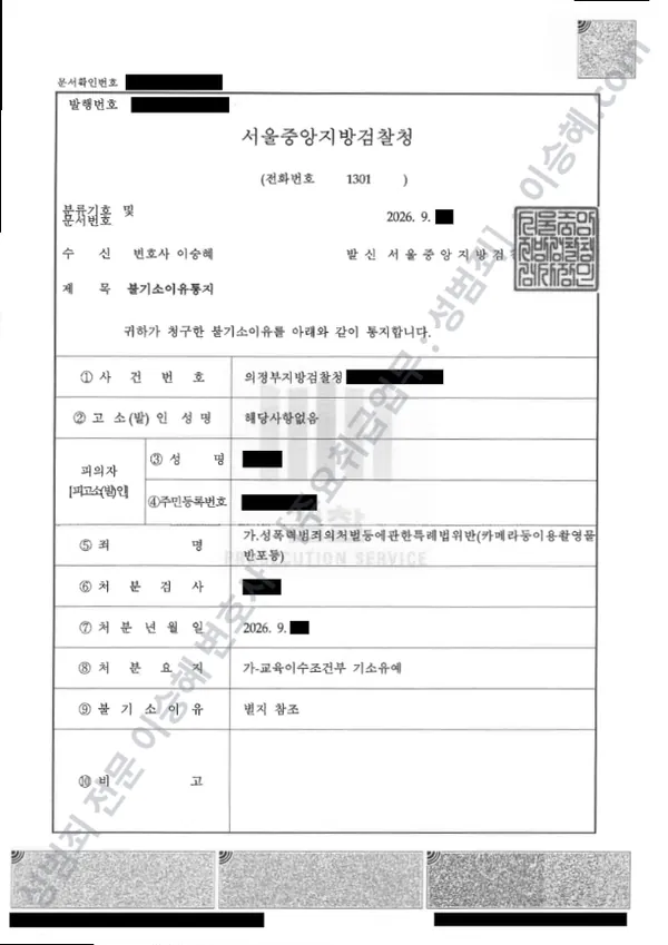 성폭법위반(카메라등이용촬영물반포등) 처분문서(개인정보 삭제)