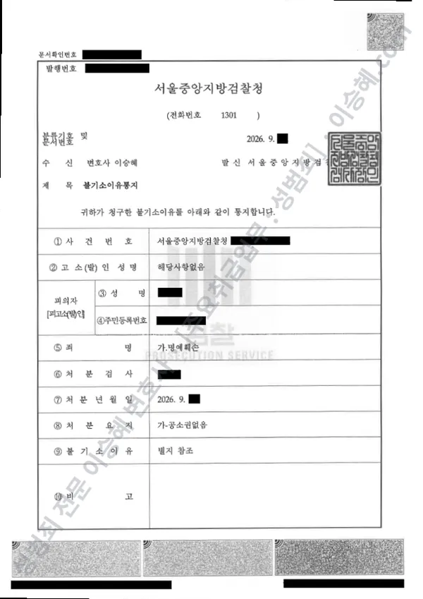 명예훼손 처분문서(개인정보 삭제)